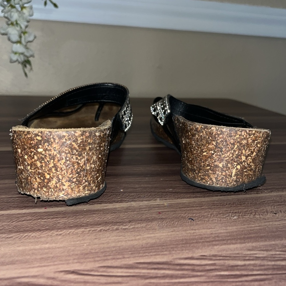 MILA PAOLI RHINESTONE LEATHER THONG SANDALS made in Italy - Picture 10 of 14